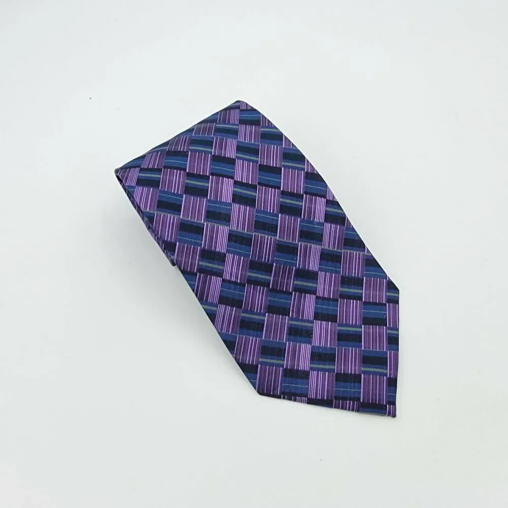 Matrix Purple, Blue Geometric Silk Necktie Men's Geometric size 59 x 4